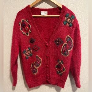 Vintage Susan Bristol Mohair Blend Sweater Cardigan Cottagecore 90s Medium